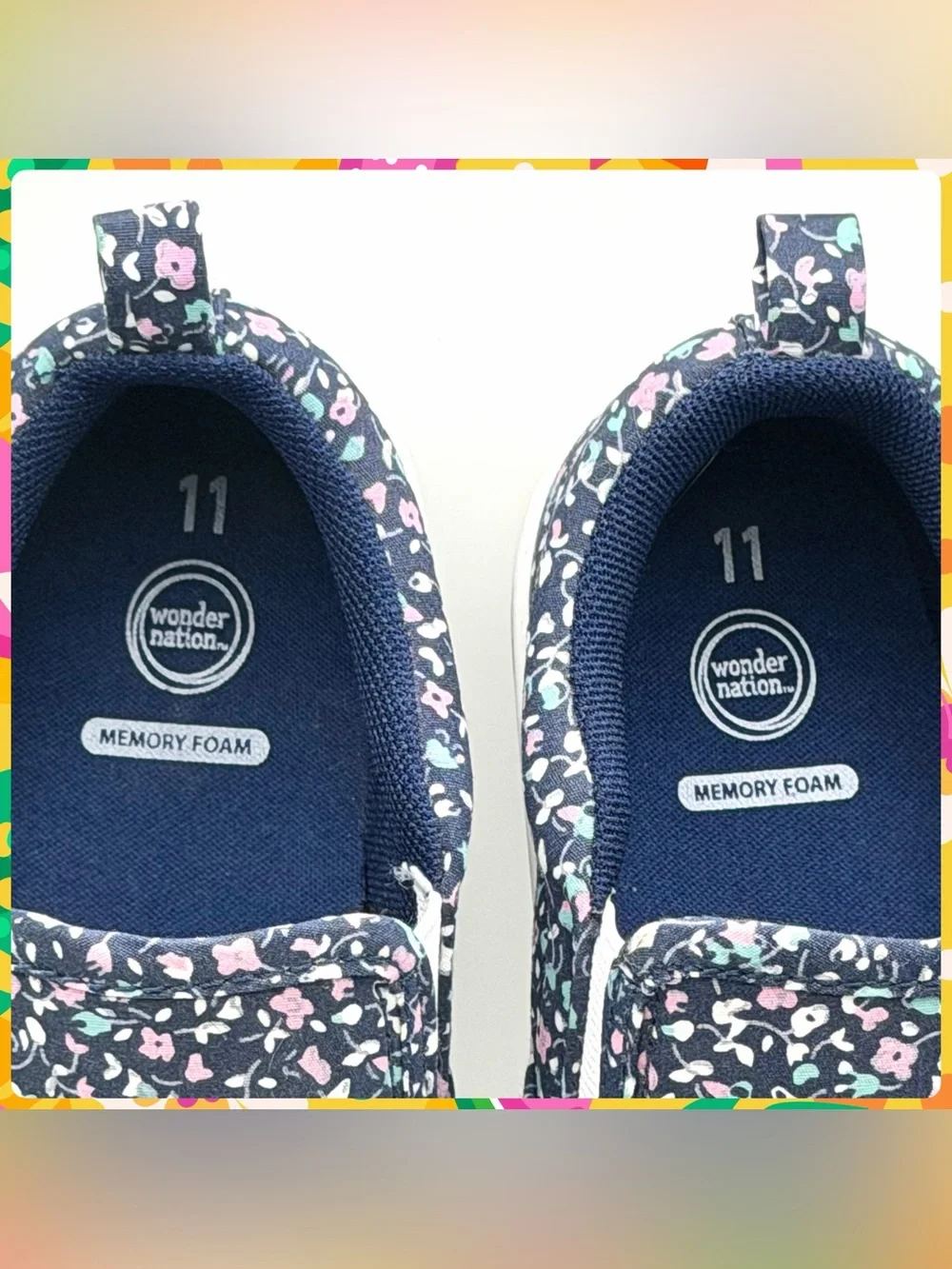 New WONDER NATION Blue Floral Canvas Slip On Sneaker Toddler Girls Size 11